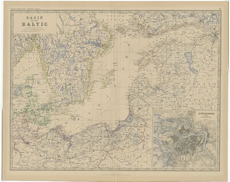 antique map of the region around the baltic sea by johnston 1882