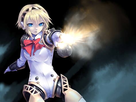 aegis blonde hair blue eyes bow co2 persona persona 3 robot weapon