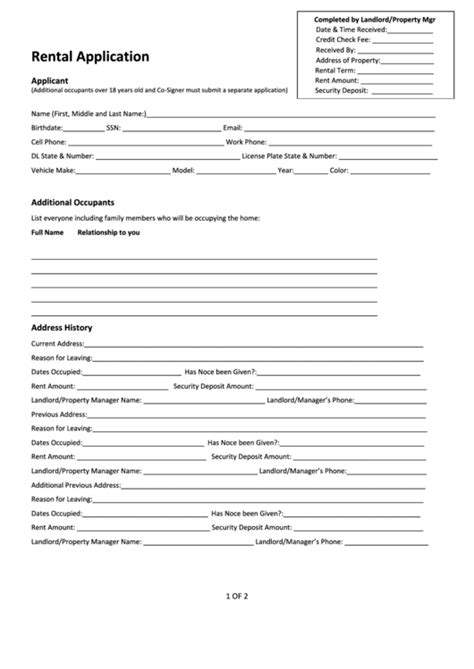 Fillable Rental Application Form Printable Pdf Download