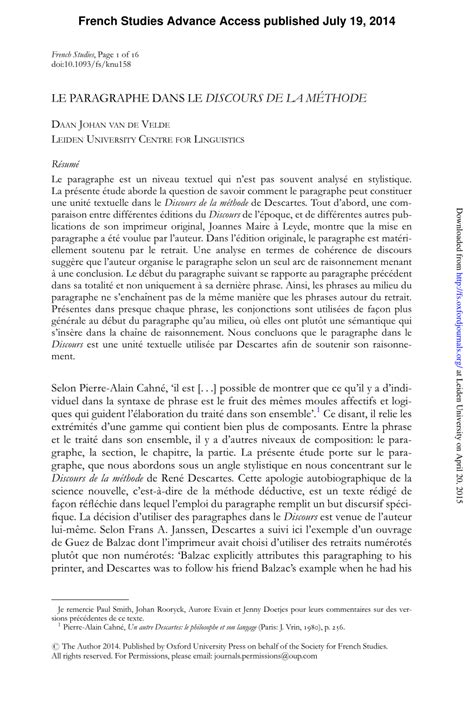Descartes Discours De La Méthode Corrigé - Explication De Texte Descartes Discours De La Méthode Premiere Partie