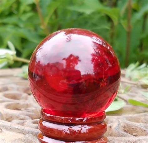 Red Glass Crystal Ball Wood Stand 40mm Divination Gazing Sphere Scrying