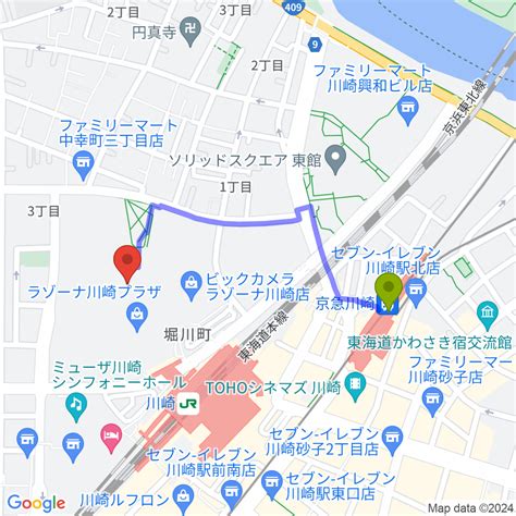 京急川崎駅からラゾーナ川崎プラザソルへのルートマップ Mdata