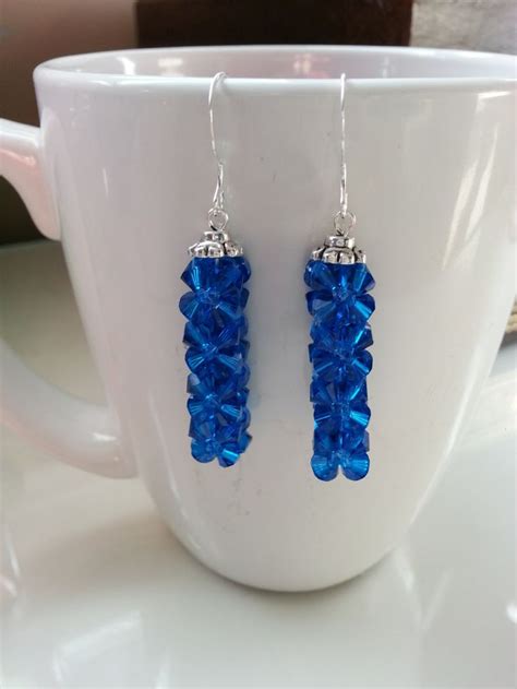 Capri Blue Crystal Earrings Blue Rock Candy Earrings Cube Etsy Canada
