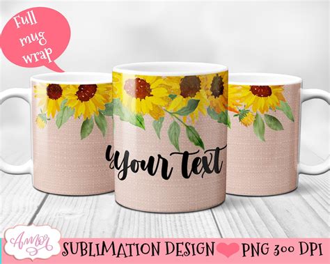 Customizable Floral 11oz Mug Template For Sublimation Sunflower Mug