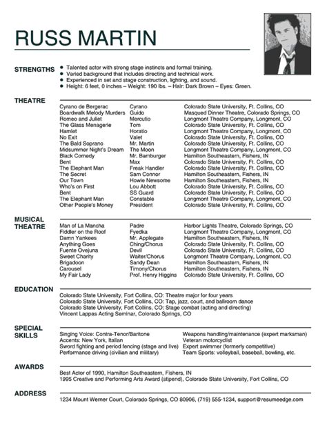 resumeskillslist resume tips acting resume template