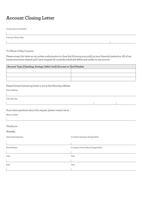 Fillable Account Closing Letter Template Printable Pdf Download