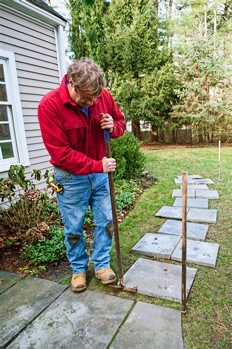 To install grass pavers, you need to add a base layer of compacted gravel underneath. How to Lay a Stepping-Stone Path | Stepping stone paths, Stone path, Stepping stone walkways