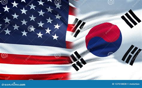 United States And South Korea Flags Background Diplomatic And Economic