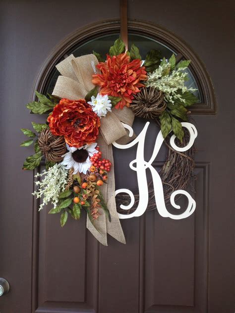 New Fall Wreath Autumn Wreath For Front Door Monogrammed Etsy Fall