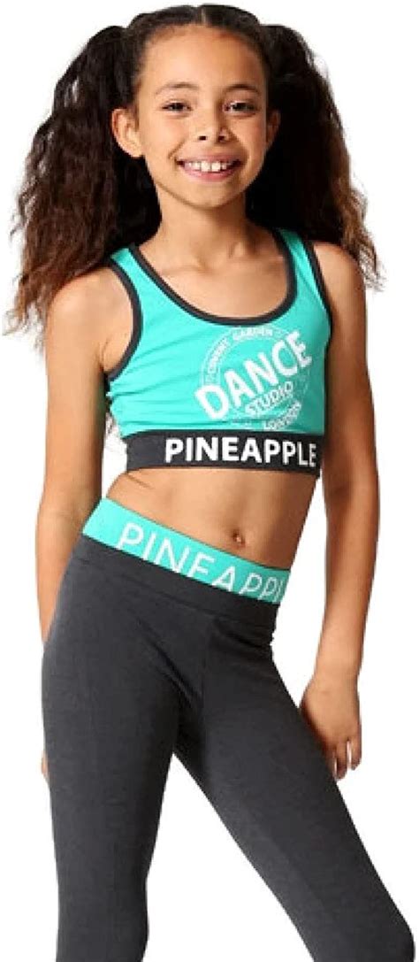 Pineapple Dancewear Girls Racerback Crop Vest Top Turquoise Green Grey