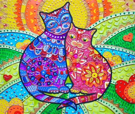 Colorful Cat Art By Ruslana Golub Cat Art Cat Wall Art Lovers Art