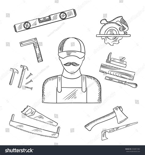 Carpenter Toolbox Tools Sketches Hammer File Stock Vector 394891984
