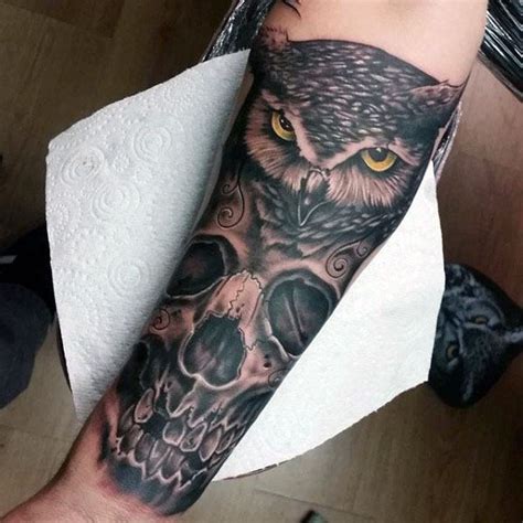 Burning candles and sugar skull tattoo. 50 Owl Skull Tattoo Designs For Men - Cool Ink Ideas