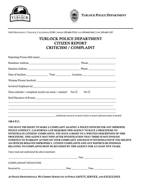 Police Complaint Report Fill Online Printable Fillable Blank
