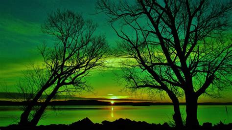 Beautiful Green Scenery During Sunset Reflection On Water Hd Green