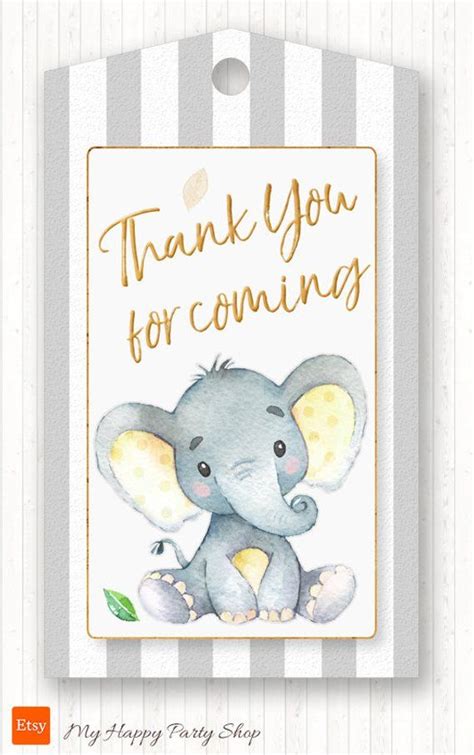 Baby shower invitation templates with cute elephants. Yellow Elephant Favor Tags PRINTABLE Cute Elephant Tags ...
