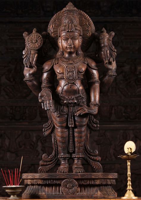 SOLD Wooden Standing Vishnu Sculpture 36