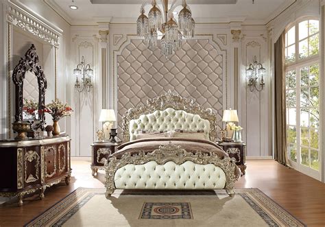 Homey Design Hd 8017 4pc Upholstered Bedroom Set In Antique White Silver