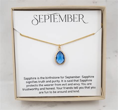 September Birthstone Necklace Sapphire Teardrop Necklace Etsy