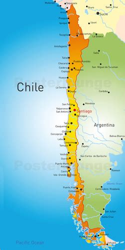 Große karte der laminierten wand. Chile - Map | Posterlounge | Envío gratis