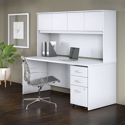 Studio C 72w Office Desk With Hutch And Drawers In White Engineered Wood