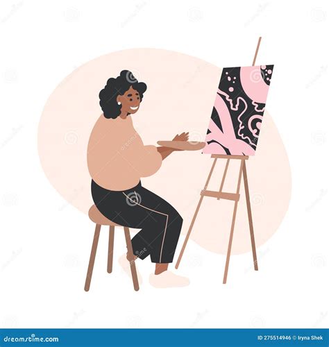Black Woman Artist Painting On An Easel Hobby Stock Vector