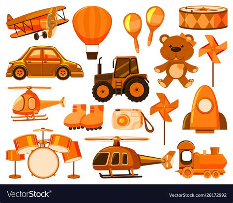 Large Set Different Objects In Orange Royalty Free Vector