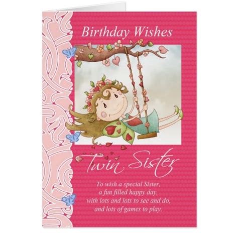 Twin Sister Birthday Wishes Greeting Card With Fai Zazzle