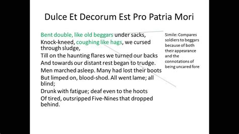 Like most of owen's work, it was written between august 1917 and september 1918, while he was fighting in world war 1. Dulce Et Decorum Est Pro Patria Mori Analysis - YouTube