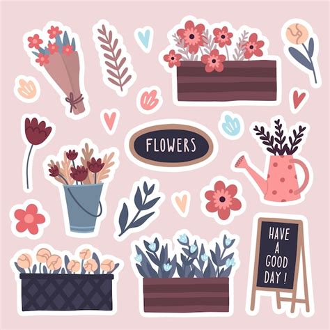 Premium Vector Vector Floral Stiker Set With Flovers And Thematic