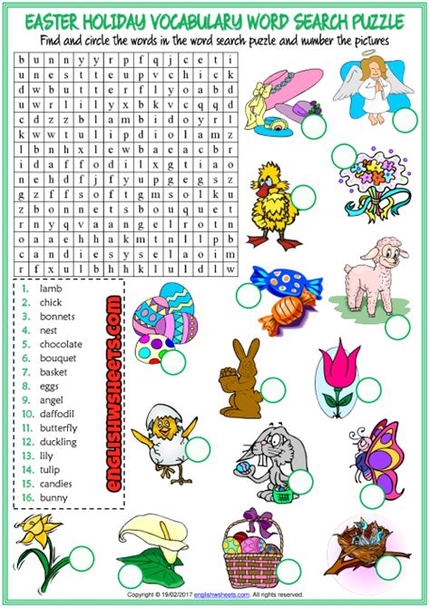 Easter Holiday Esl Word Search Puzzle Worksheet For Kids