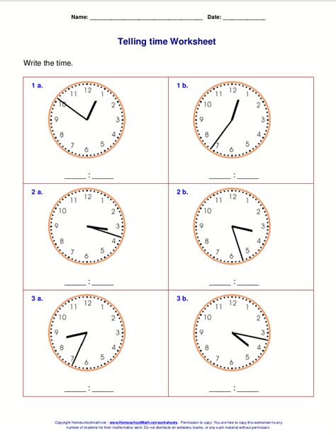 Telling Time Worksheets For 3rd Grade