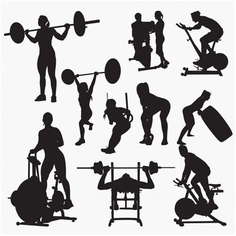 Fitness Gym Silhouettes In 2021 Silhouette Vector Clip Art Silhouette
