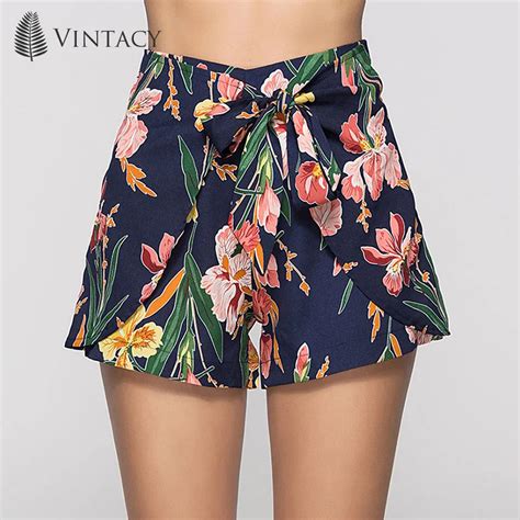Buy Vintacy Women Blue Wide Legs Mini Shorts Loose Mid Waist Flower Print