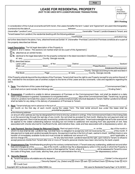 Free Fillable Printable Lease Agreement Form