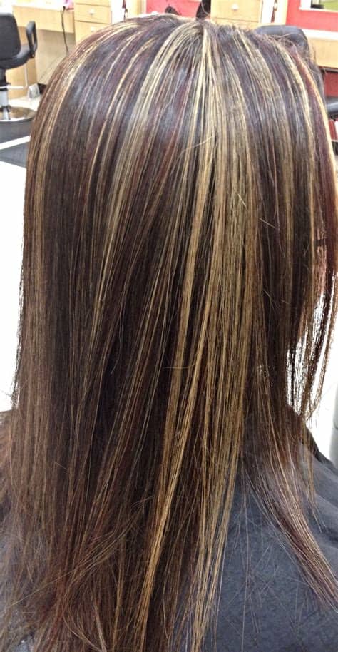 Highlighted hair to natural color with some lighter highlights. Red and blonde highlights on dark hair. This is what I'm ...