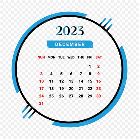 Calendario Del Mes De Diciembre De 2023 Con Azul Cielo Y Negro Png