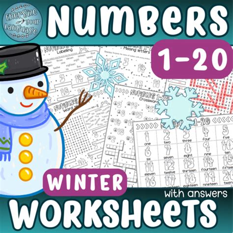 Winter Snowmen Numbers 1 20 Worksheets With Answers Mācību Materiāli
