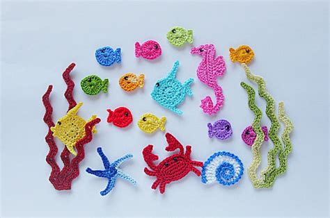 Set Of 18 Cotton Crochet Sea Creatures Appliques Sea Creature Etsy Uk