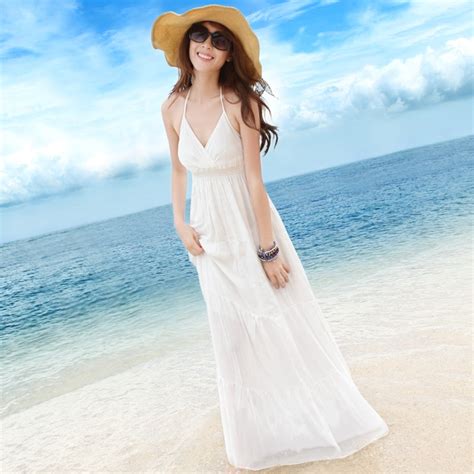 2016 Summer Women Long White Halter Dress Sleeveless Bohemian Casual