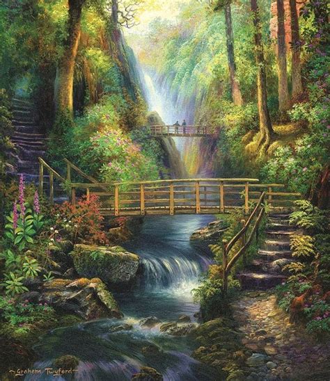Forest Bridges Artist Unknown Fantasy Landscapes Landscape Waterfall