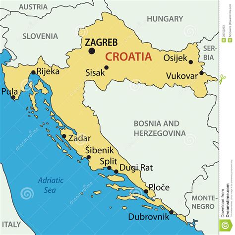 Croacia o república de croacia es un estado centroeuropeo con salida al mar mediterráneo, compartiendo frontera marítima con italia. La República De Croacia - Mapa Del Vector Ilustración del ...
