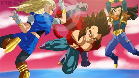 Super Android 17 And 18 Vs Ssj4 Vegeta Final By Mitchell1406 On