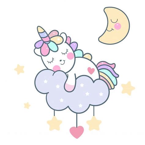 Cute Unicorn Vector Sleeping On Pastel Cloud Premium Vector Unicorn