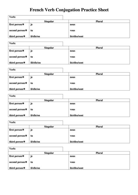French Verb Conjugation Worksheets Printable