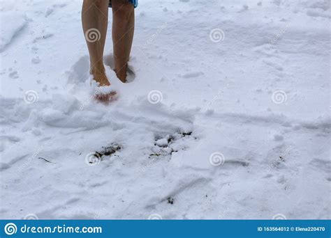 Bare Feet In The Snow In Winter Stock Photo Image Of Outdoor Bare