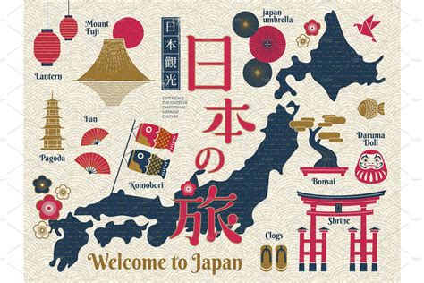 Traditional Japan Travel Map Decorative Illustrations ~ Creative Market
