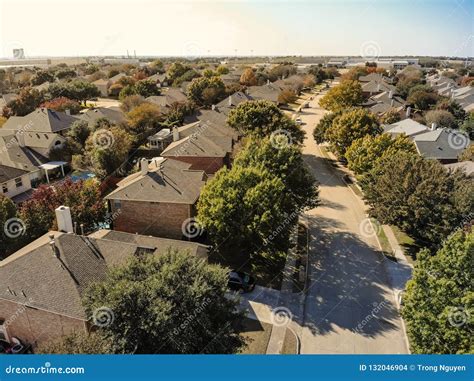 Aerial View Typical Texas Residential Neighborhood In Autumn Wit Stock