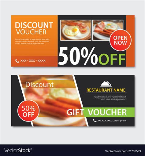 Discount Voucher Breakfast Template Design Set Vector Image