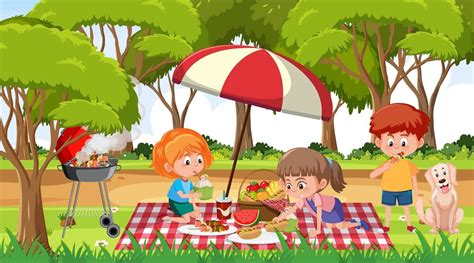 Scene With Many Kids Picnic In The Park 2712363 Vector Art At Vecteezy